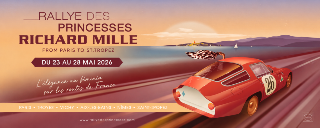 Voitures de collection participant au Rallye des Princesses Richard Mille traversant les rues de Montagny-Sainte-Félicité sous les regards des habitants venus admirer ces véhicules d'exception.